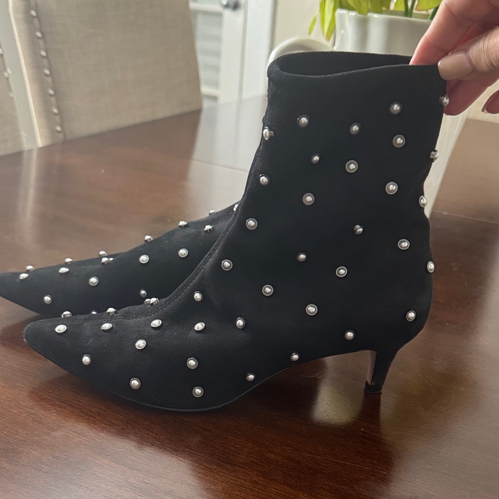 Louise et Cie Black Ankle Boots with Pearl Accents